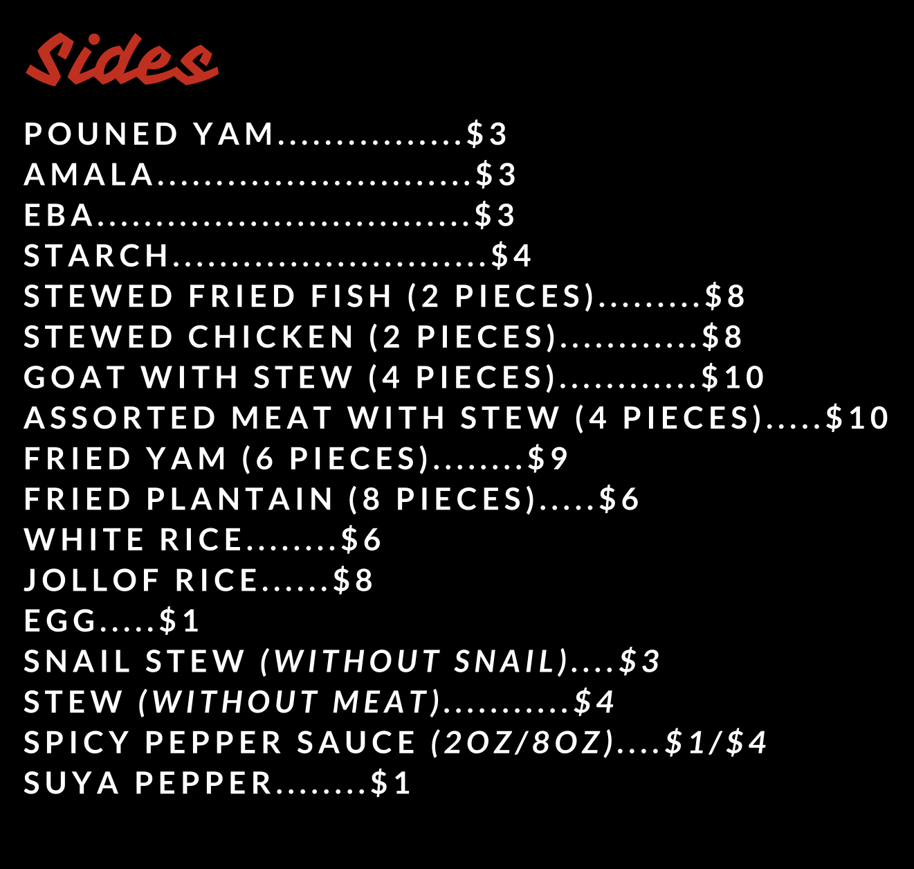 sides menu